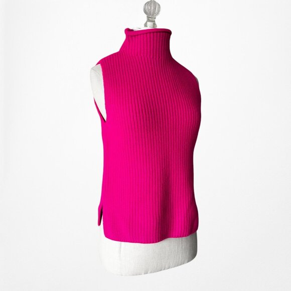 Zara Neon Pink Turtleneck Thick Ribbed Knit Sleeveless Sweater Vest Top Size S - Picture 4 of 7